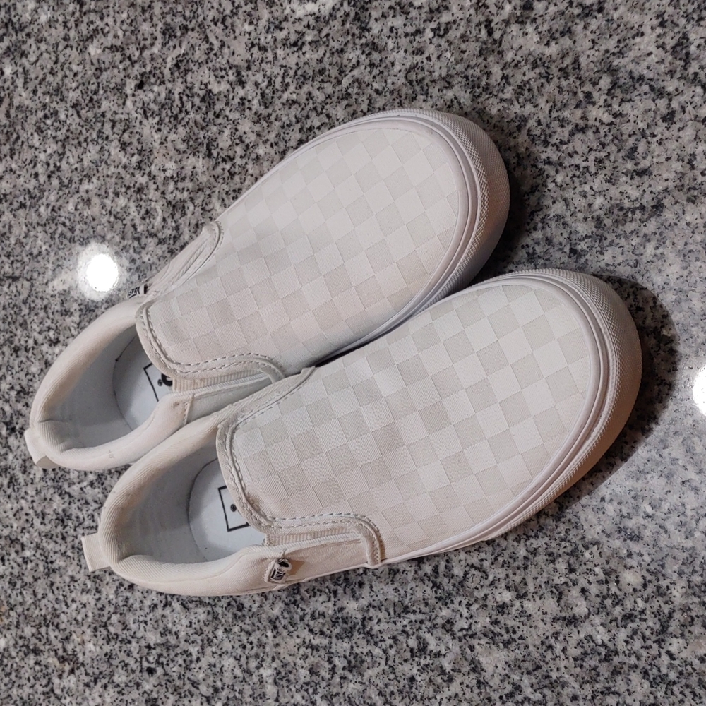 Vans, slip-on, white/white checkered, size 3.5 youth
